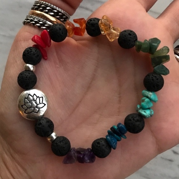 Genuine gemstones 7 chakra lotus flower bracelet - Picture 5 of 10